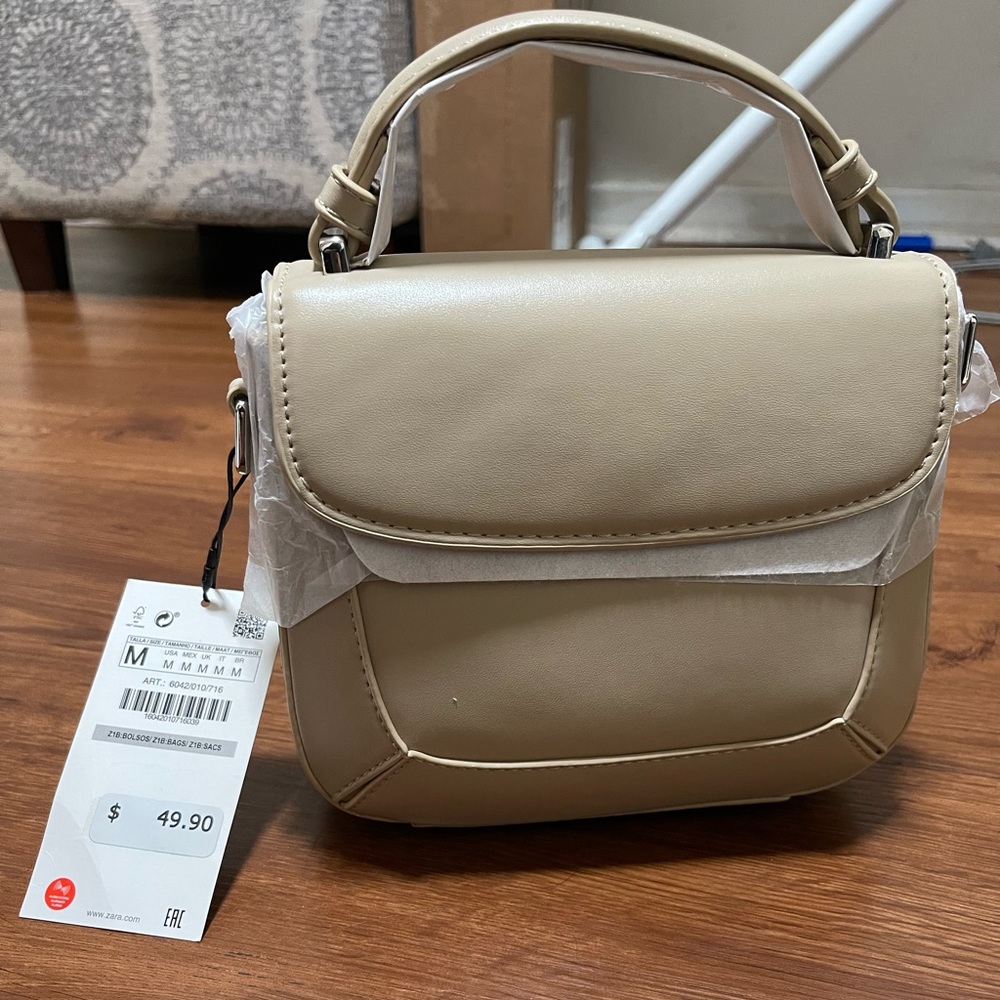 NWT Zara Mini Flap Crossbody Bag Beige